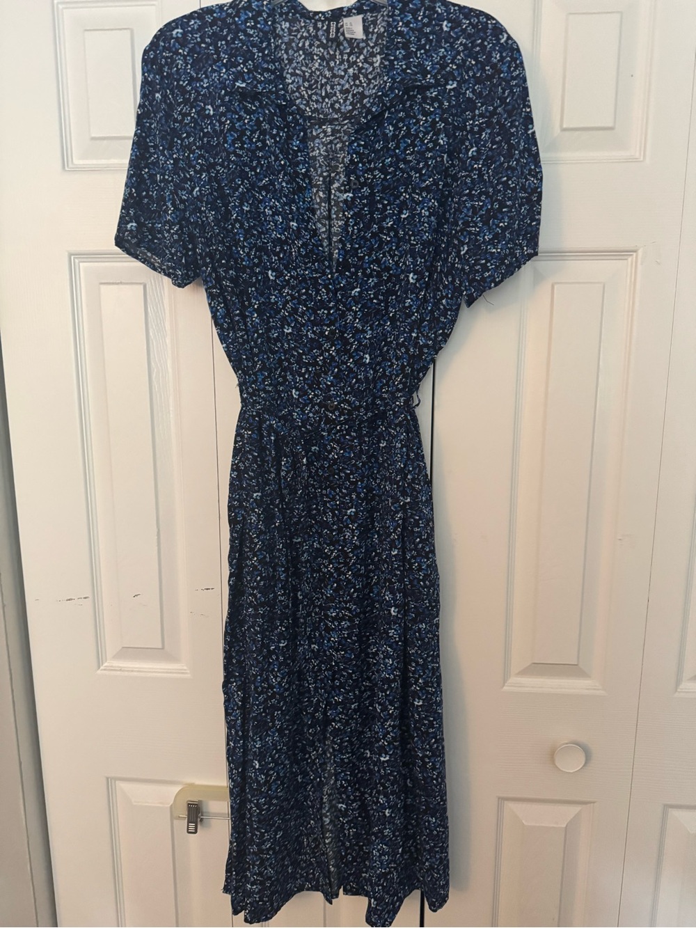 Navy Blue Floral Midi Shirtdress